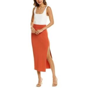 A.L.C. Women’s Mia Stretch Ribbed Knit Orange Midi Pencil Skirt Size Small